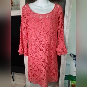 Kelly & Diane Women's Coral Lace Dress New With Tags SZ 8 Pit To Pit 19" Bell